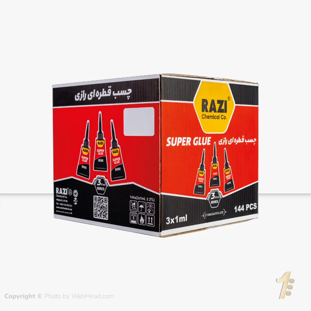 عکس کارتن 144 تایی چسب قطره ای رازی 1 میل تیوبی رازی
